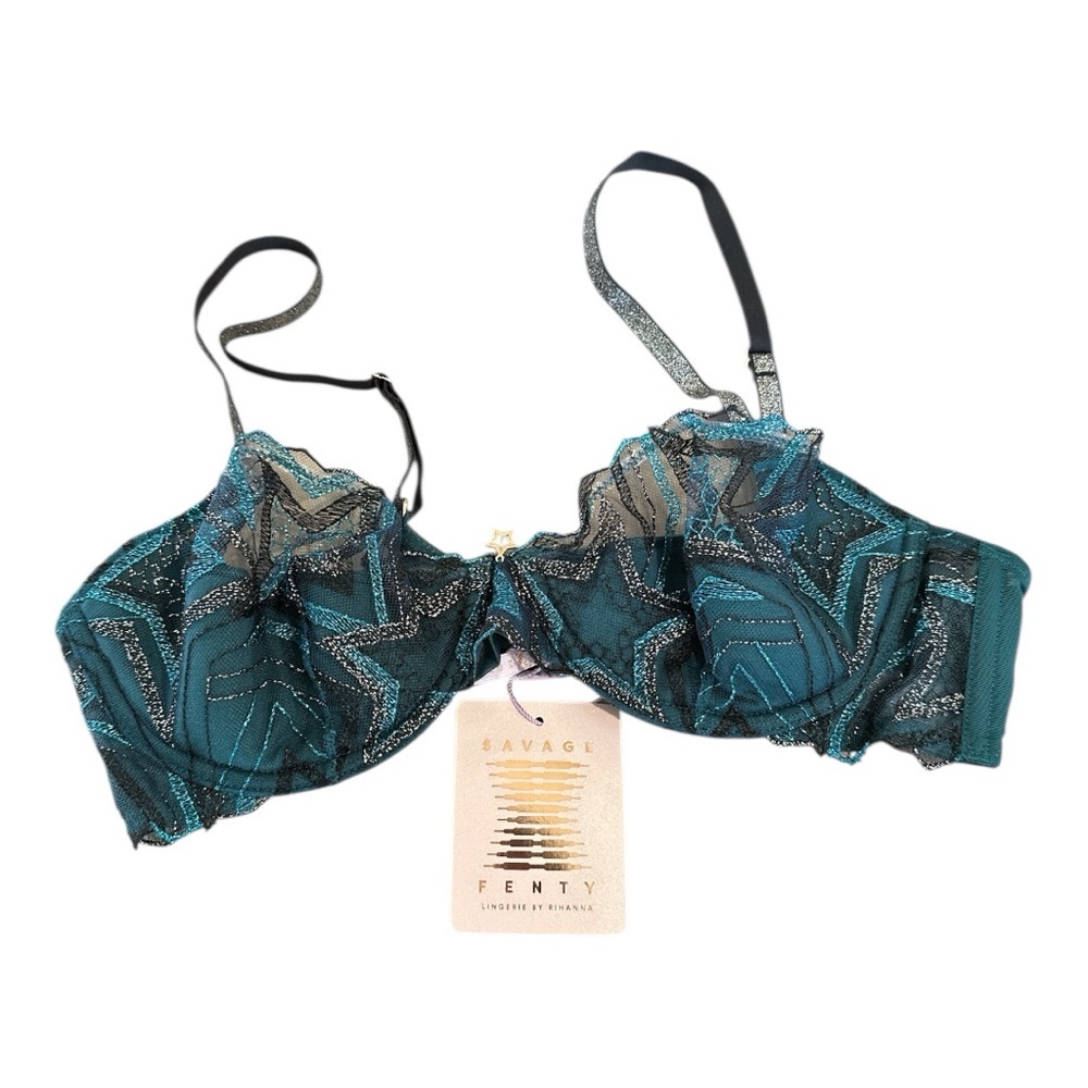 Savage X Fenty Shining Star Half Cup Plunge Bra, Wildflower Blue, 34C, NWT - Picture 2 of 7